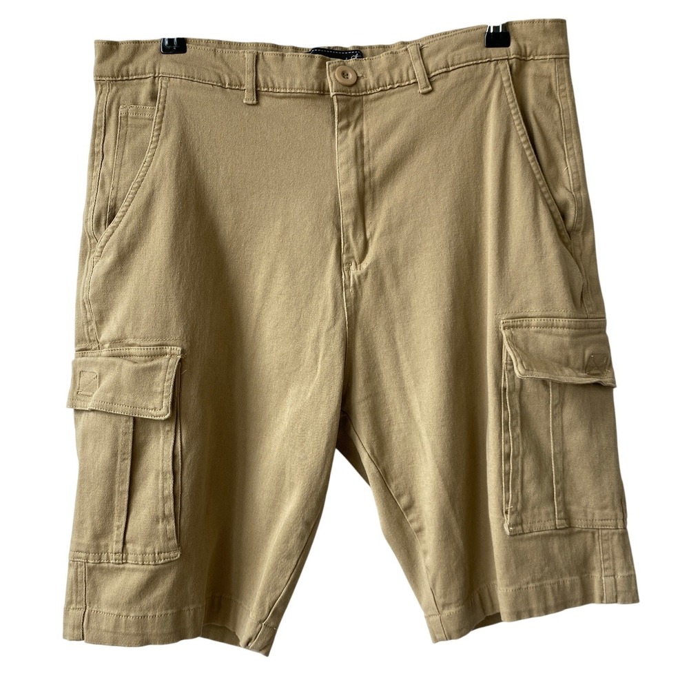 Wicked Stitch Cargo Shorts Men Size 36 Tan Utility Pockets Flat Front Coastal